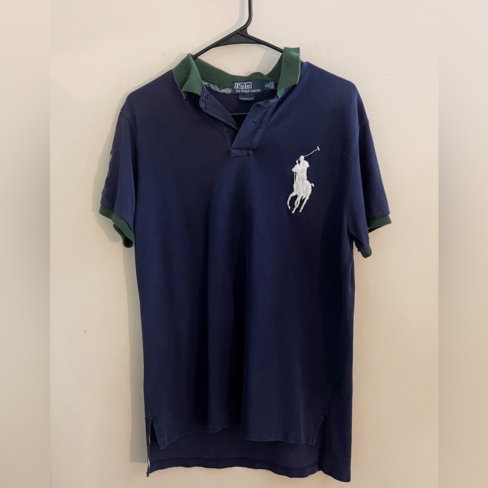 Ralph Lauren Men's Polo Shirt in Navy and Green Preppy Classic Casual School